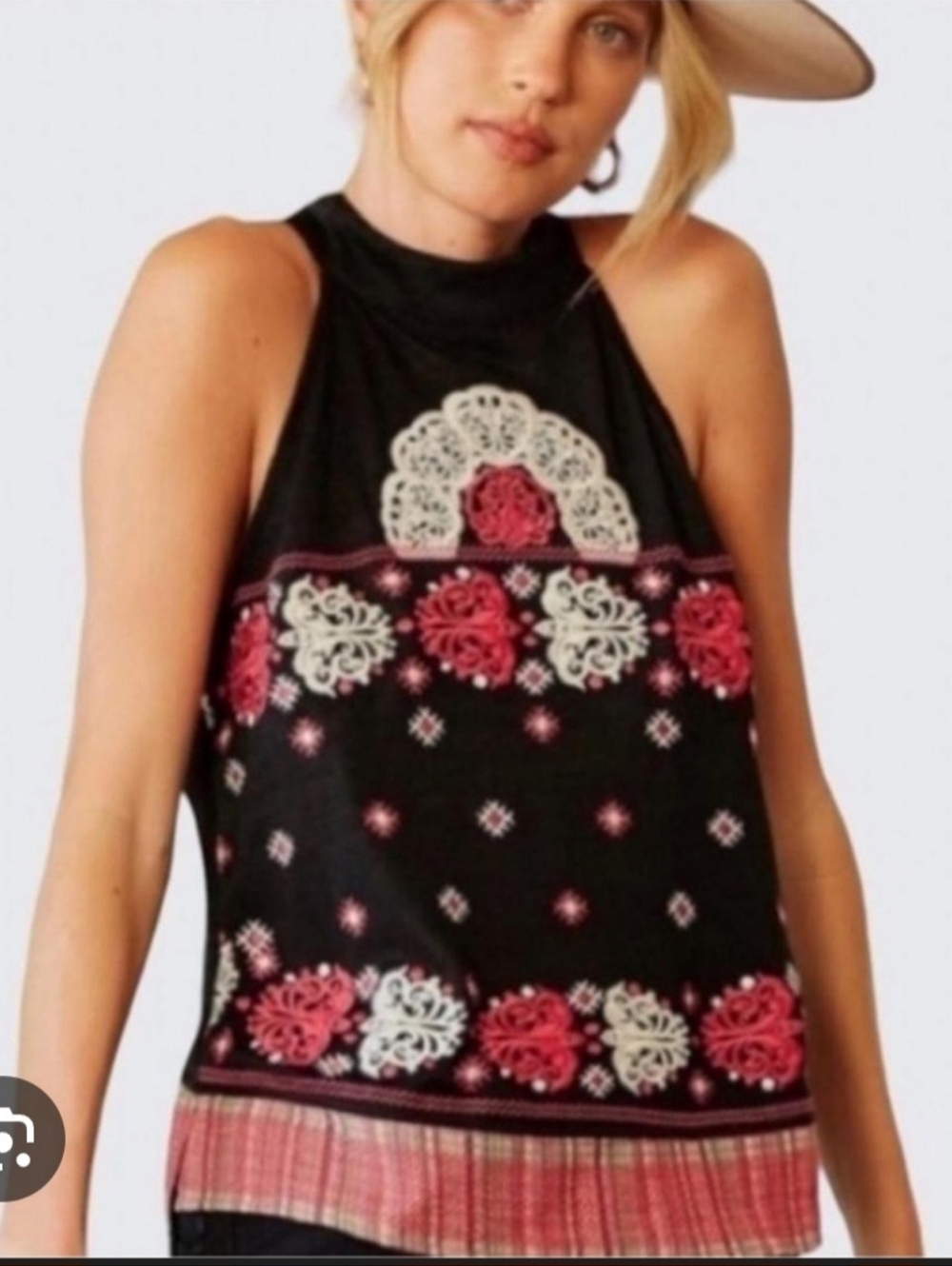 Savanna Jane Black Halter Camisole with Pink & White Embroidery